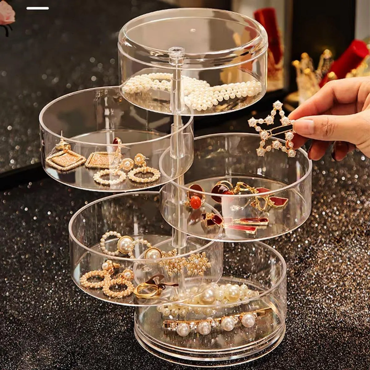 5 Layer Rotating Storage Box Transparent Jewelry Organizer for Home Display
