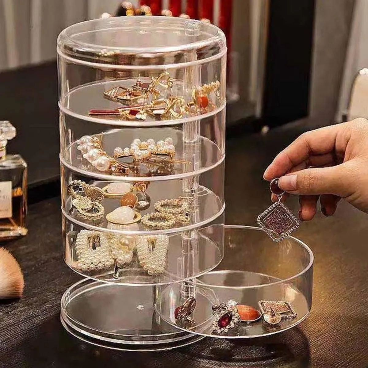 5 Layer Rotating Storage Box Transparent Jewelry Organizer for Home Display