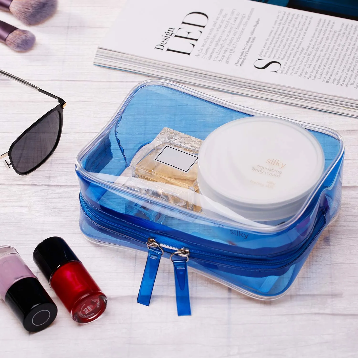 5 Pack Clear PVC Zippered Toiletry Carry Pouch Portable Cosmetic Makeup Bag for Vacation, Bathroom and Organizing