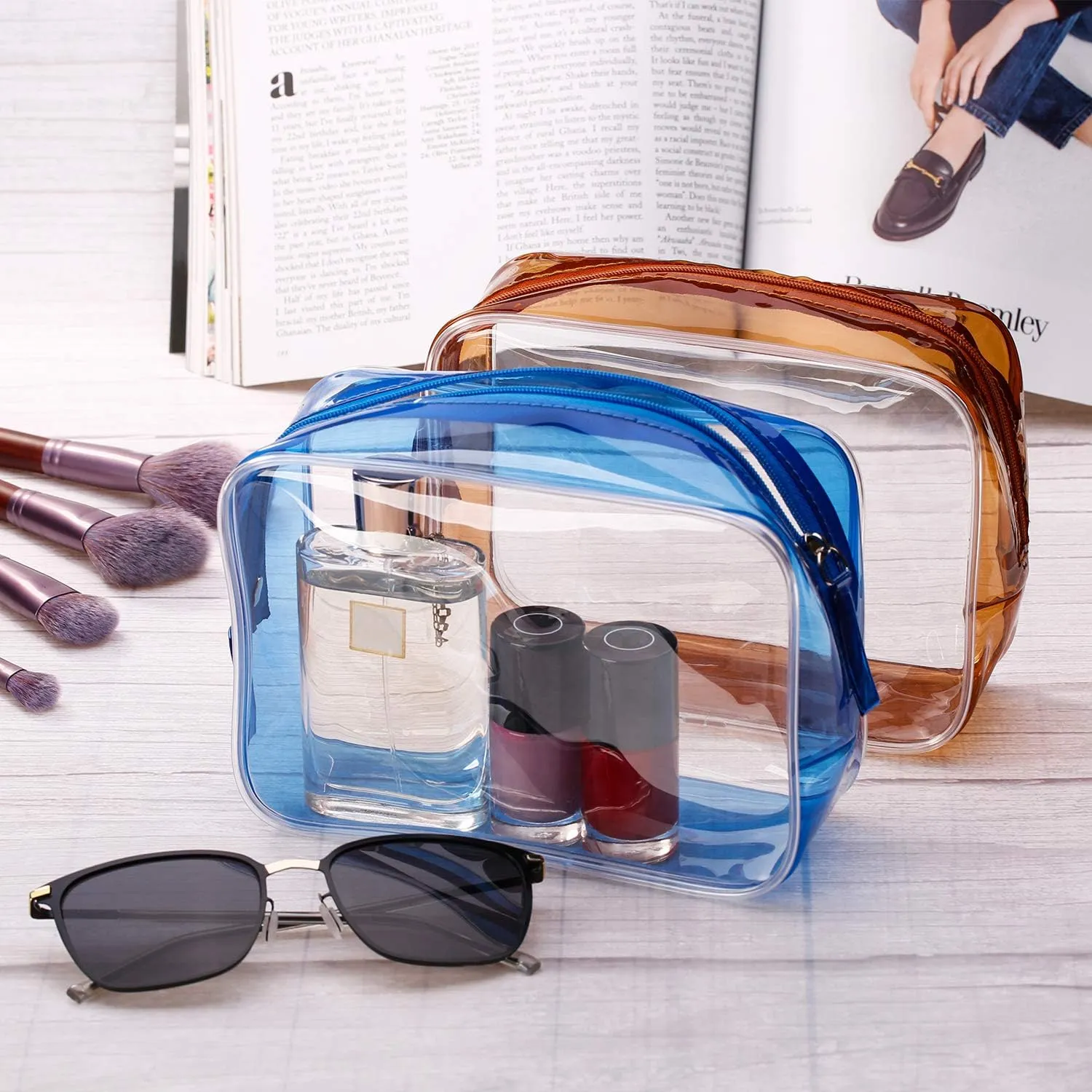 5 Pack Clear PVC Zippered Toiletry Carry Pouch Portable Cosmetic Makeup Bag for Vacation, Bathroom and Organizing