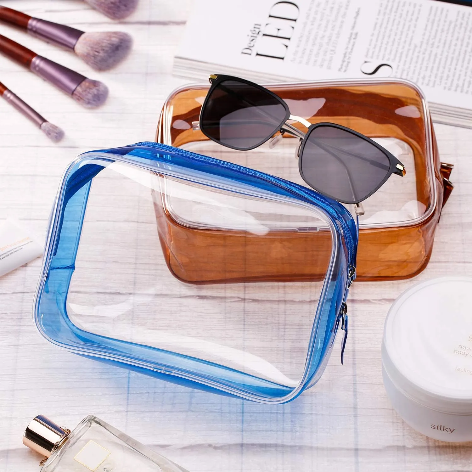 5 Pack Clear PVC Zippered Toiletry Carry Pouch Portable Cosmetic Makeup Bag for Vacation, Bathroom and Organizing