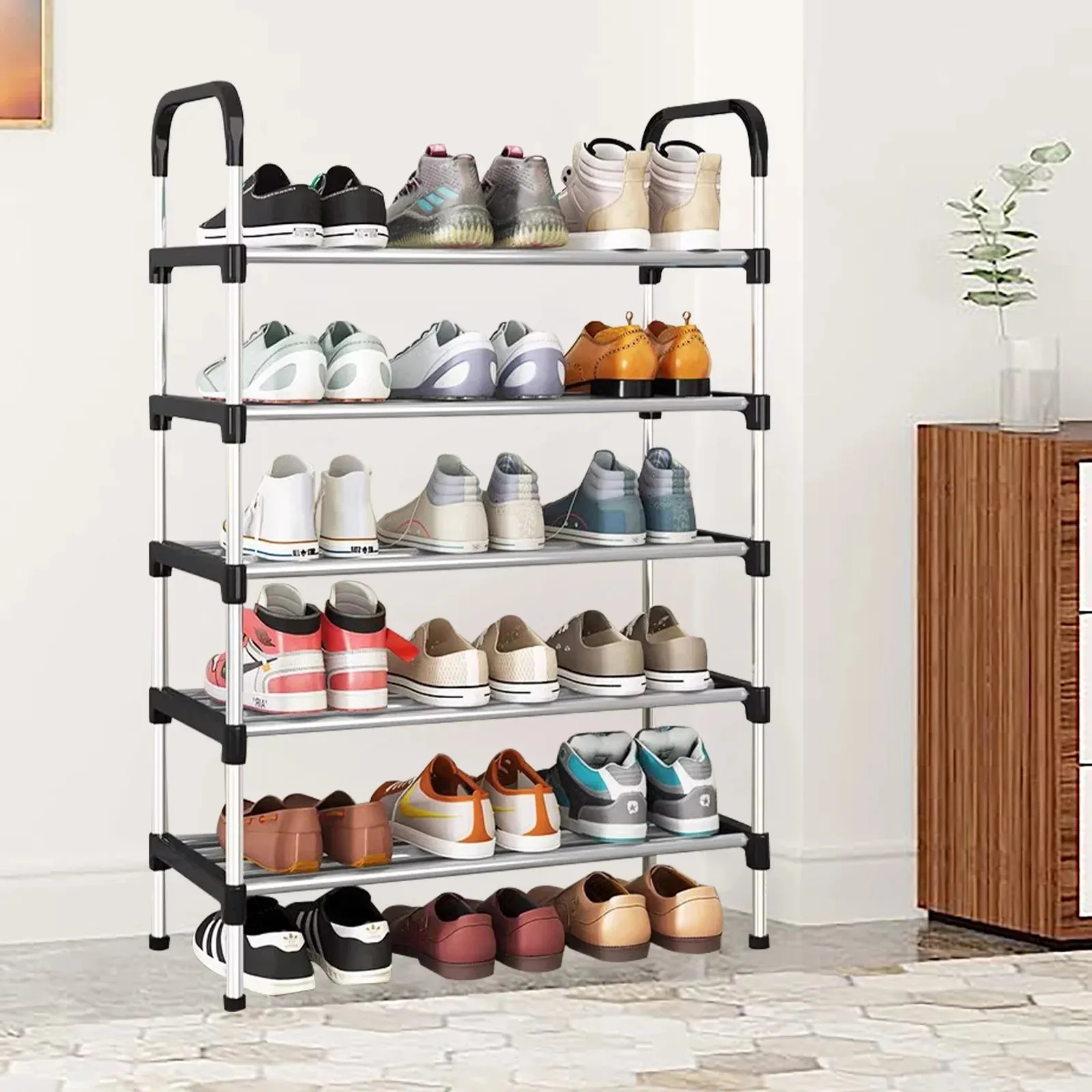 5-Tier Stackable Metal Shoe Rack - 15-Pair Organizer for Closet and Entryway Storage