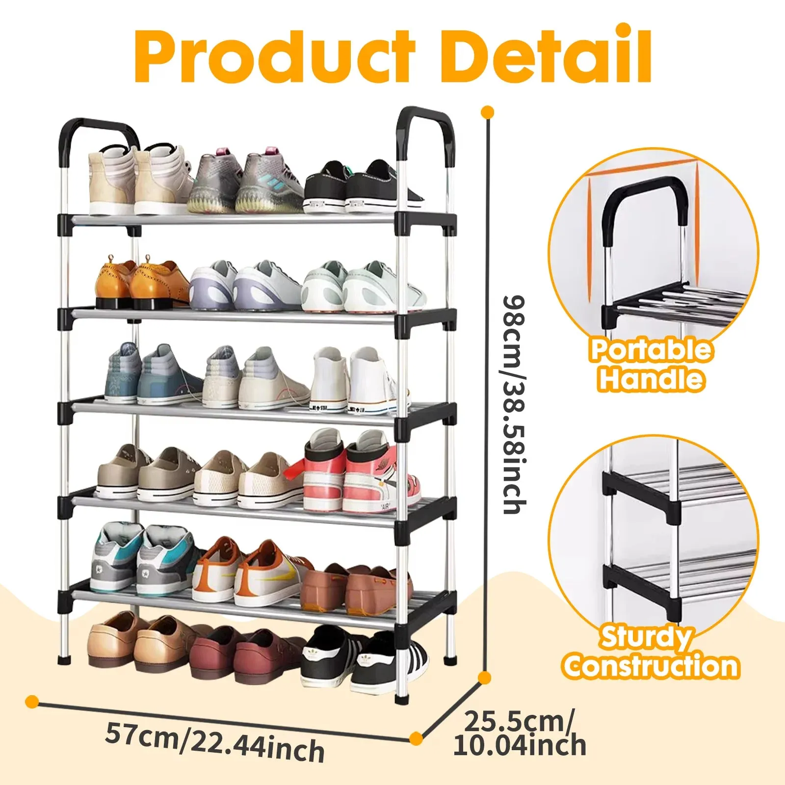 5-Tier Stackable Metal Shoe Rack - 15-Pair Organizer for Closet and Entryway Storage