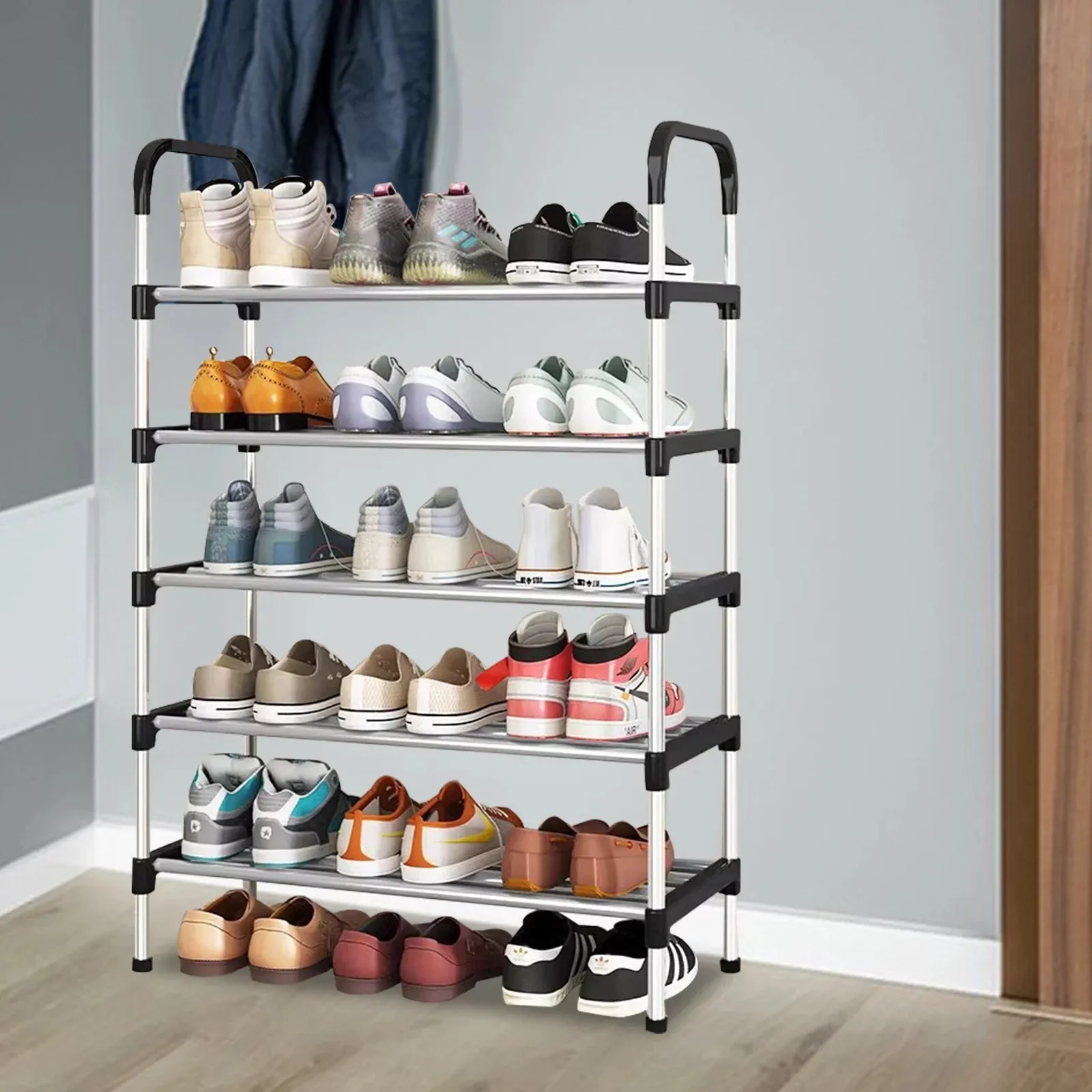 5-Tier Stackable Metal Shoe Rack - 15-Pair Organizer for Closet and Entryway Storage