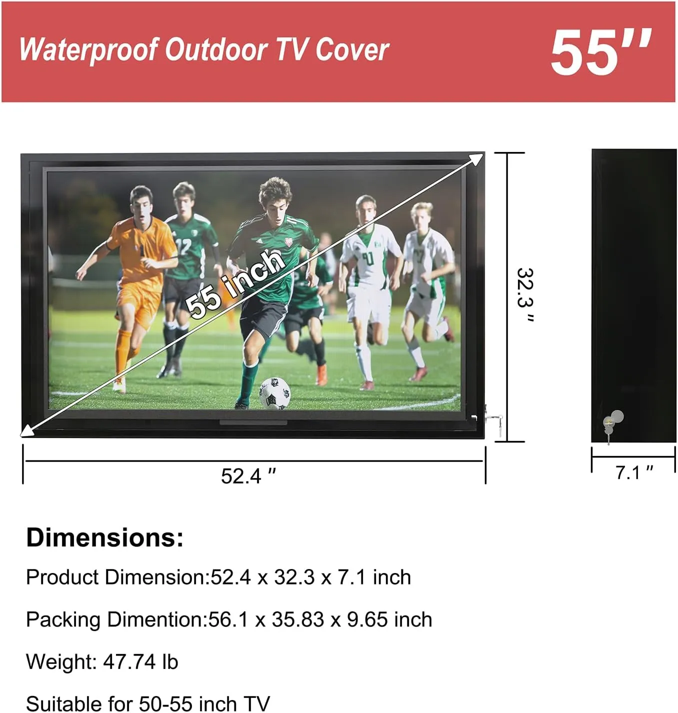 50-55 inch Weatherproof Outdoor TV Cover with lock, Hard and Durable, Clear Dust-proof Television Enclosure for Outside(Left Door), with Universal Adjustable TV Wall Mount Bracket Included