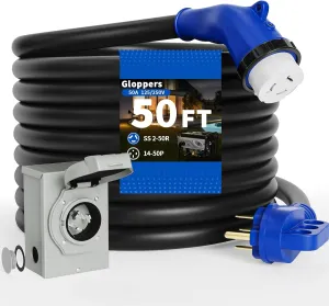 50 Amp Generator Cord and Power Inlet Box 50FT 125V/250V 6/3 AWG 8/1 AWG,STW Pure Copper Generator Extension Cord NEMA 14-50P to NEMA SS 2-50R 135 Degree Twist Lock Connector ETL Listed