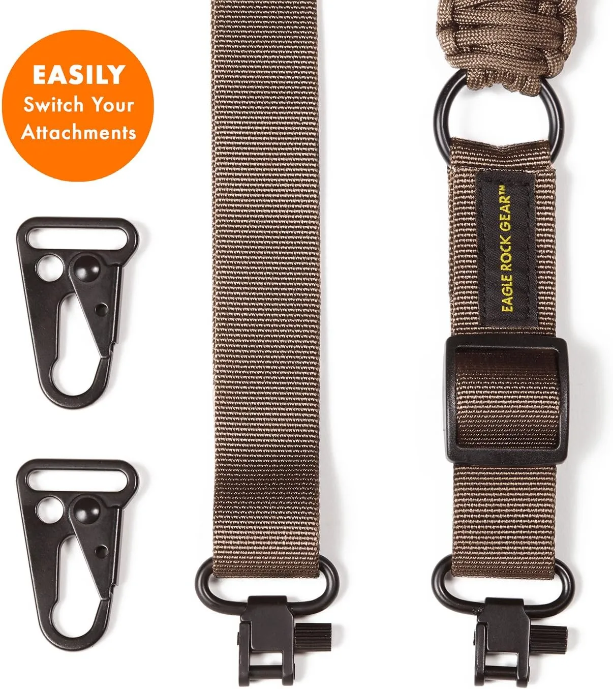 550 Paracord 2 Point Gun Sling for Rifles, Shotguns, Crossbows, Airsoft, with Easy Adjustable Strap, HK Clips, Swivels, US Patented Design