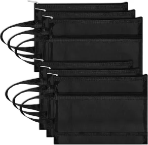 6 Pack Mesh Zipper Pouch Bags, Double Layer Nylon Pouch with Handle for Office Travel Organization (Black, A4)