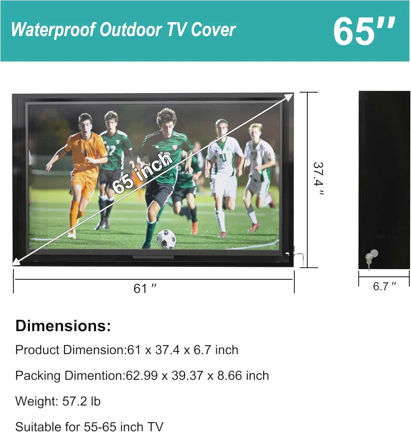 60-65 inch Weatherproof Outdoor TV Enclosure, with Transparent Front Panel, Clear Dust Resistant Television Cover for Outside(Right Door), Include the TV Wall Mount