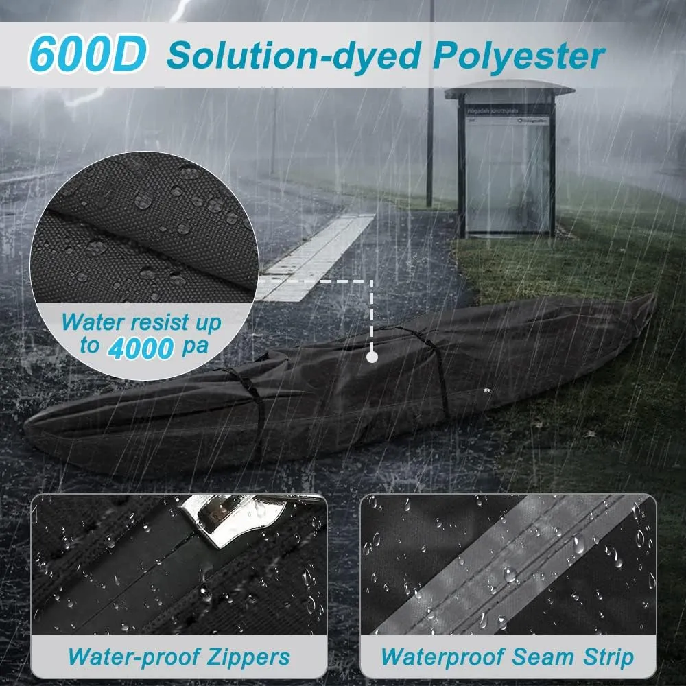 600D Fade and Tear Resistant Trailerable Kayak Cover with Waterproof Zipper, Waterproof & UV-proof Heavy Duty Canoe Cover for Indoor/Outdoor Storage