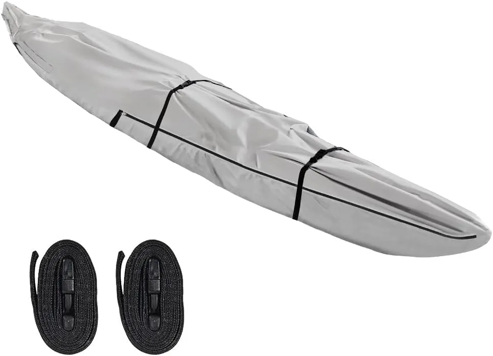 600D Fade and Tear Resistant Trailerable Kayak Cover with Waterproof Zipper, Waterproof & UV-proof Heavy Duty Canoe Cover for Indoor/Outdoor Storage