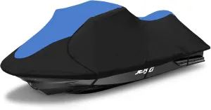 600D Jet Ski Cover - Trailerable Seadoo Cover, Waterproof Jetski Cover, PWC Cover Fits Seadoo, Yamaha, Jet Ski Watercraft Cover Fits from 96"-102" (1 seat), Blue & Black