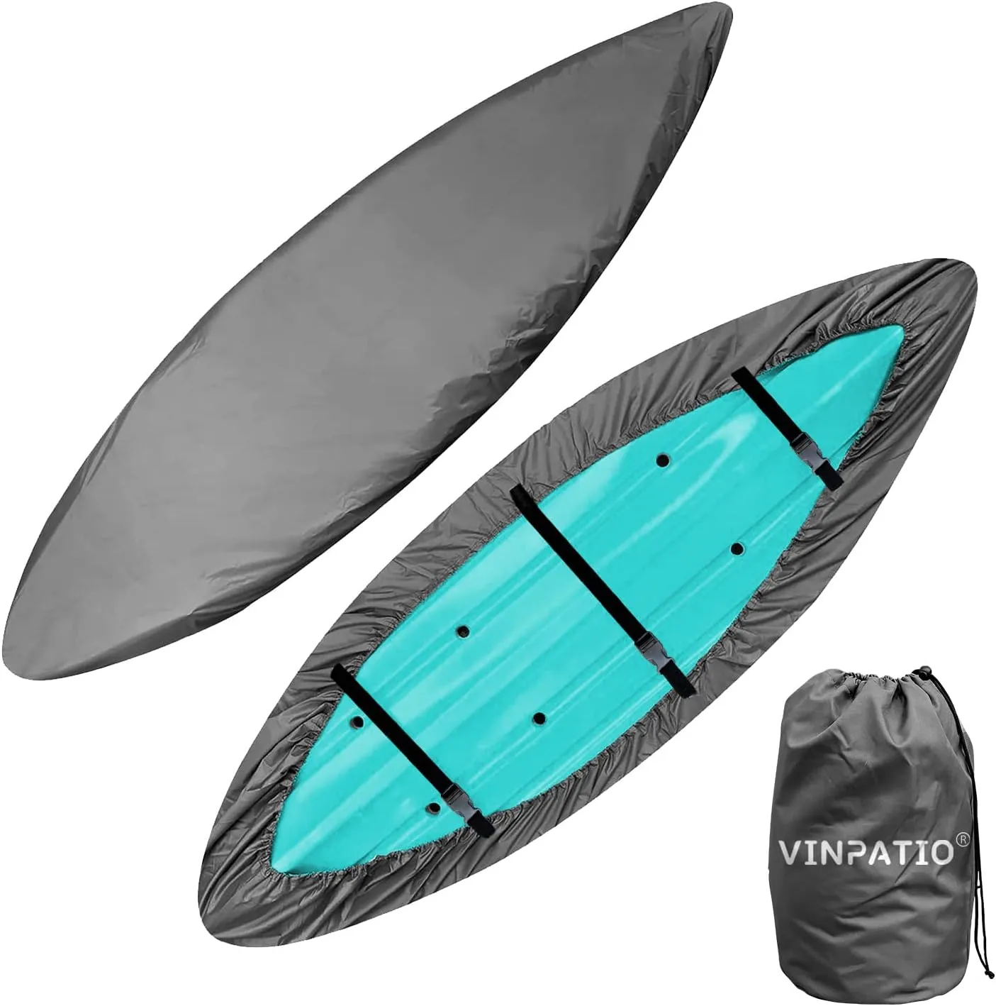 600D Kayak Cover 13-16 ft, Canoe Paddle Board Sup Cover for Outdoor Storage, Waterproof UV Protection Dust Boat Cover for Fishing Boat, Grey