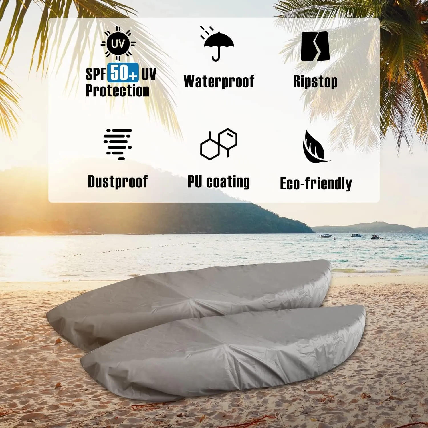 600D Kayak Cover 13-16 ft, Canoe Paddle Board Sup Cover for Outdoor Storage, Waterproof UV Protection Dust Boat Cover for Fishing Boat, Grey