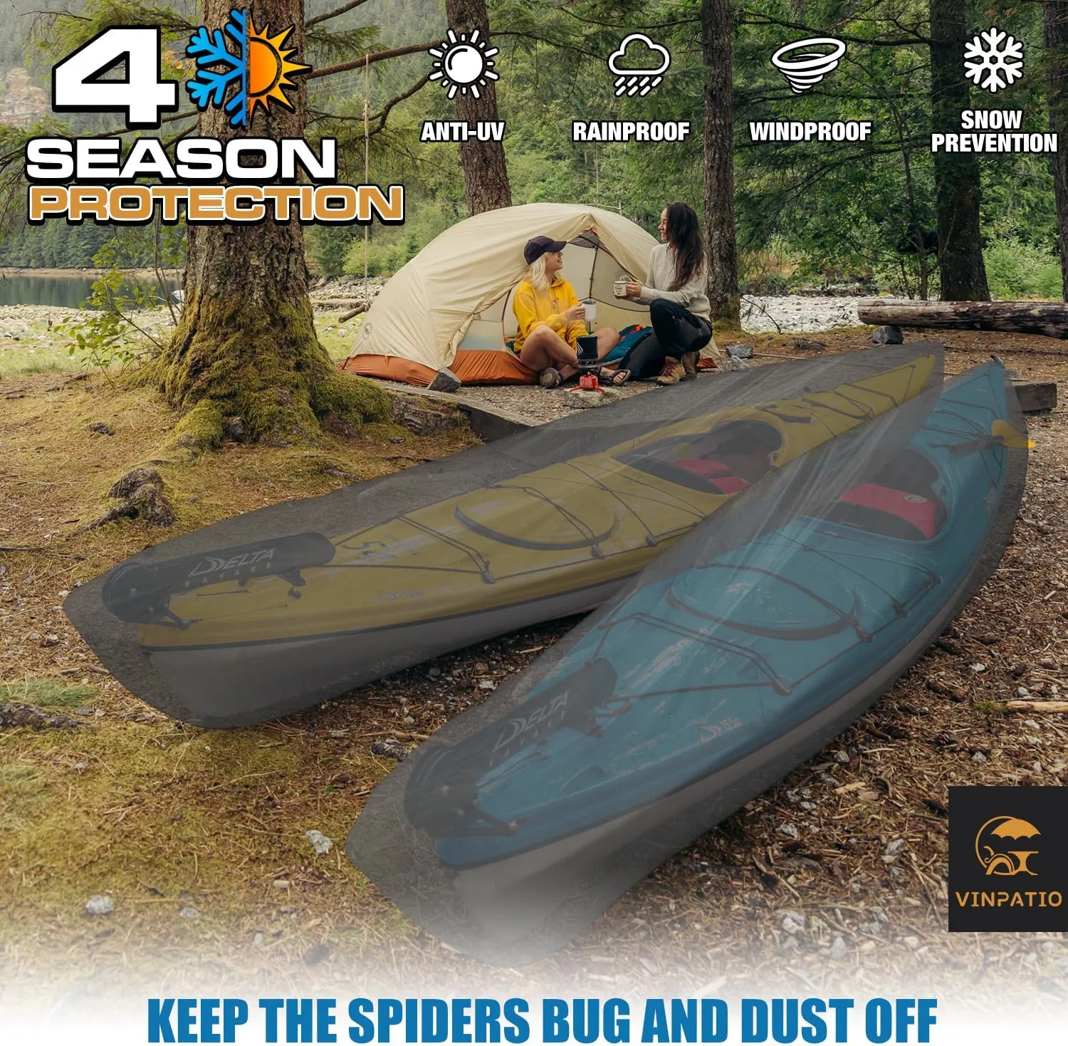 600D Kayak Cover 13-16 ft, Canoe Paddle Board Sup Cover for Outdoor Storage, Waterproof UV Protection Dust Boat Cover for Fishing Boat, Grey