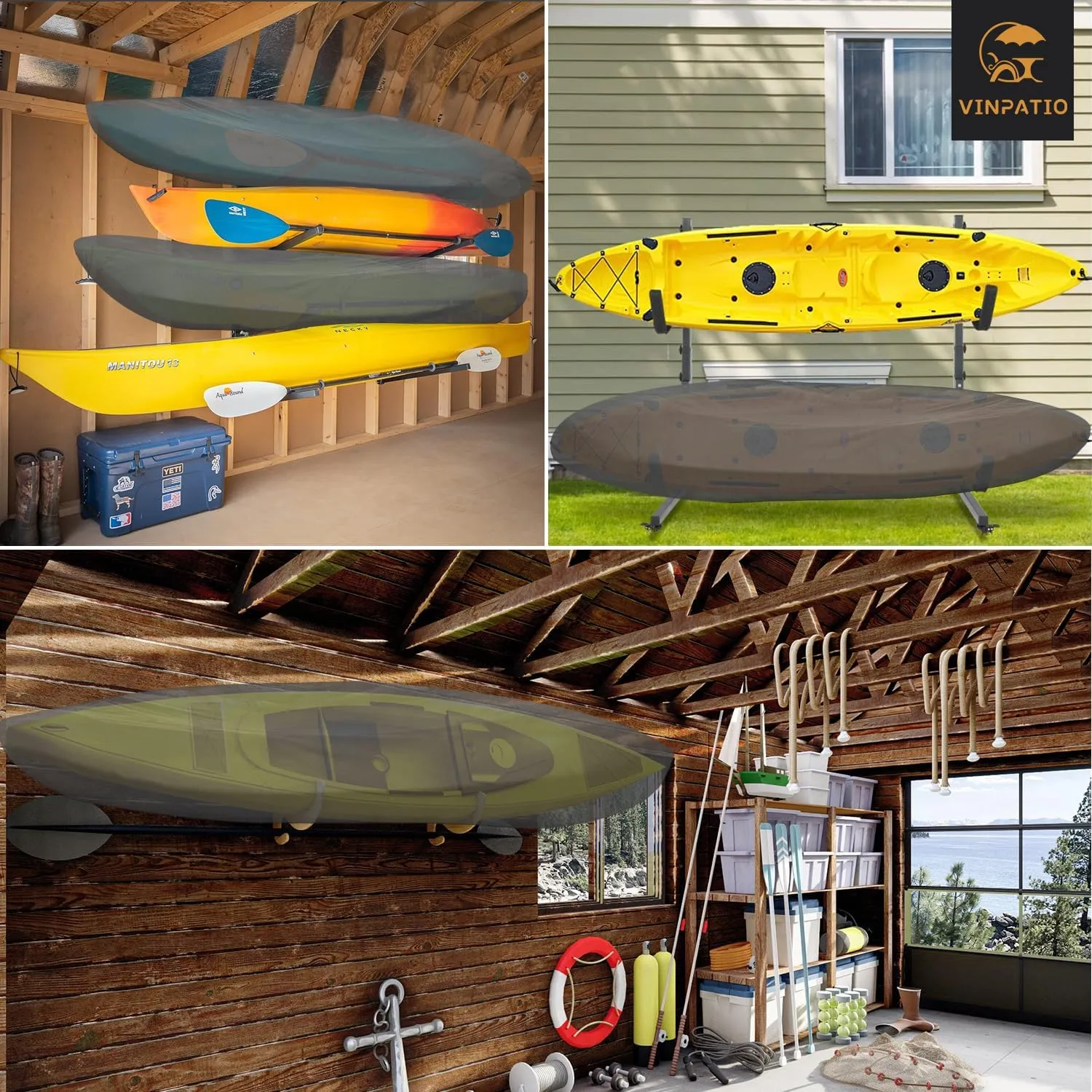 600D Kayak Cover 13-16 ft, Canoe Paddle Board Sup Cover for Outdoor Storage, Waterproof UV Protection Dust Boat Cover for Fishing Boat, Grey