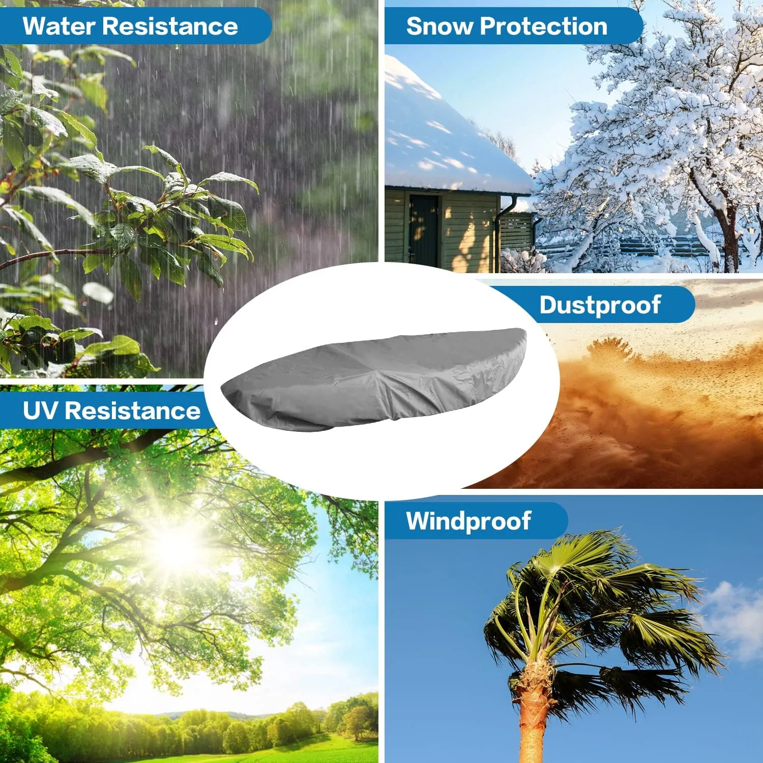 600D Kayak Cover 13-16 ft, Canoe Paddle Board Sup Cover for Outdoor Storage, Waterproof UV Protection Dust Boat Cover for Fishing Boat, Grey