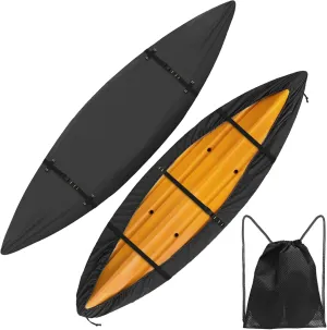600D Kayak Cover,Heavy Duty Tear Resistant Canoe Cover, Waterproof & UV-Proof Trailerable Kayak Covers for Outdoor and Indoor Storage(Fits 10.8-12ft Black