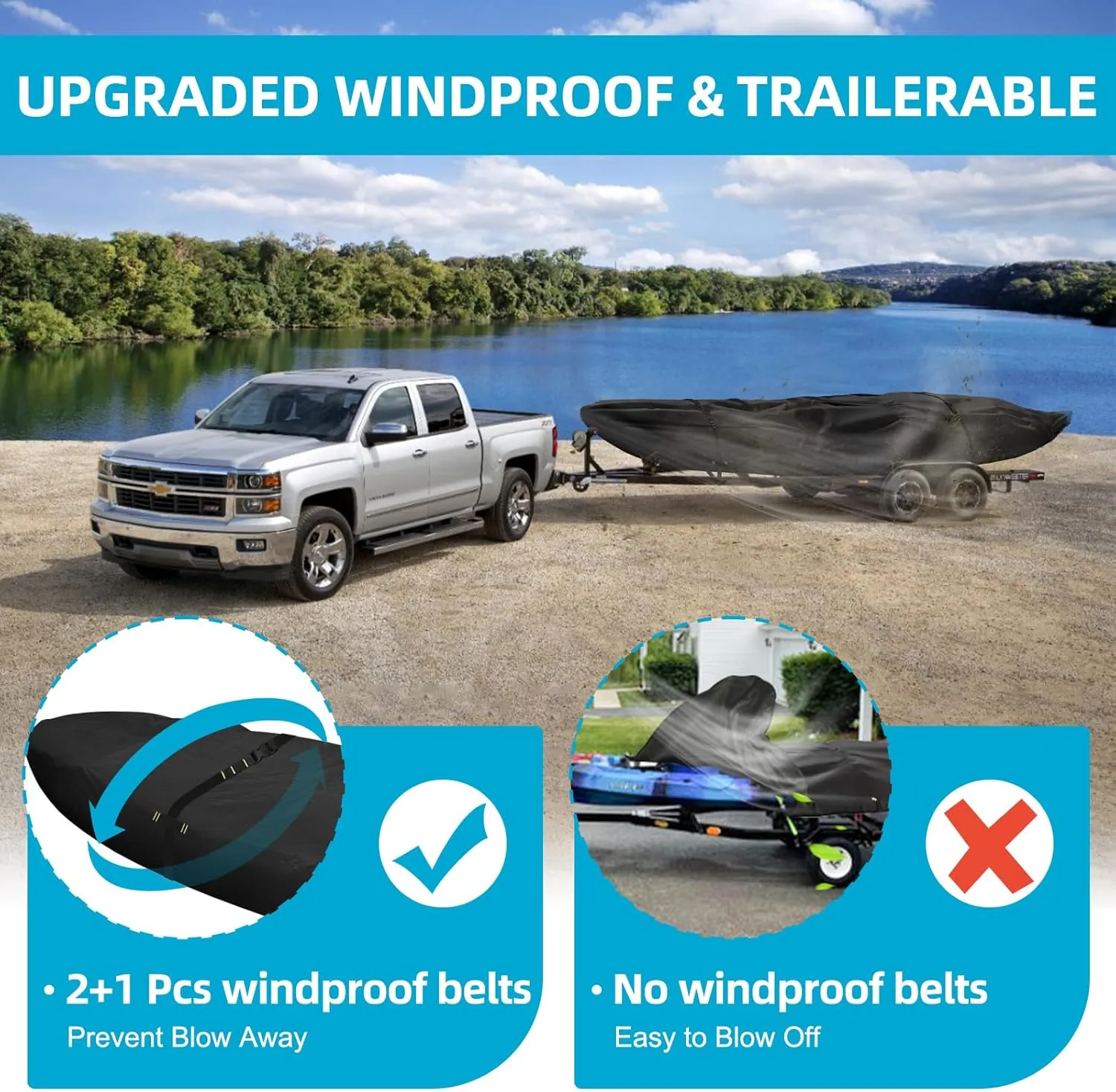 600D Kayak Cover,Heavy Duty Tear Resistant Canoe Cover, Waterproof & UV-Proof Trailerable Kayak Covers for Outdoor and Indoor Storage(Fits 10.8-12ft Black