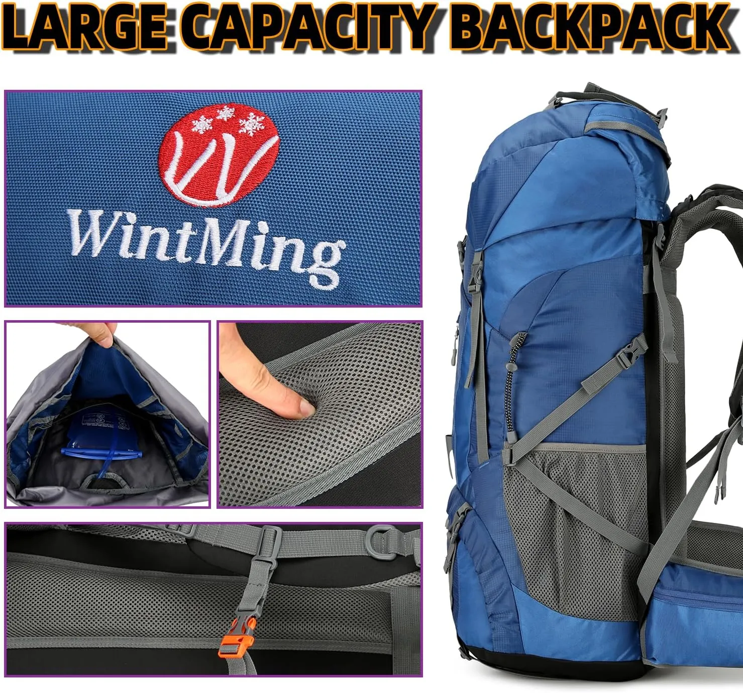 75L Hiking Backpack for Men Women Daypack Backpack Outdoor Waterproof Camping Backpack with Rain Cover (Navy Blue)