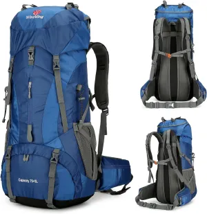75L Hiking Backpack for Men Women Daypack Backpack Outdoor Waterproof Camping Backpack with Rain Cover (Navy Blue)