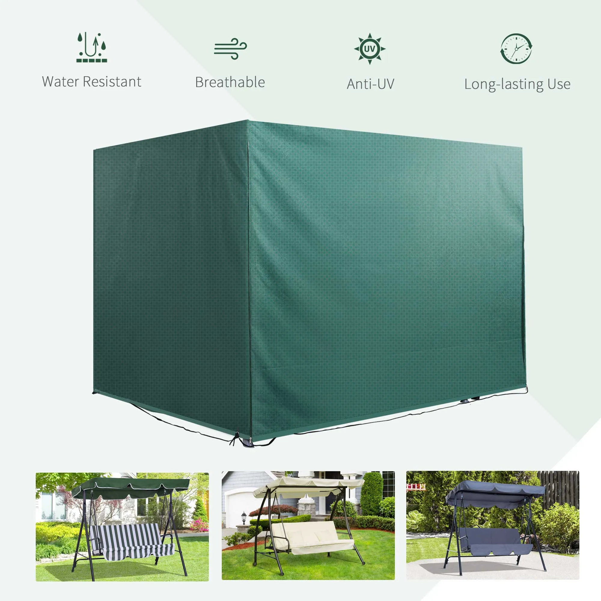 7x5x5ft H Large Patio Swing Chair Cover Outdoor Garden Furniture Protector, All-weather Rain and UV Blocks, Dark Green