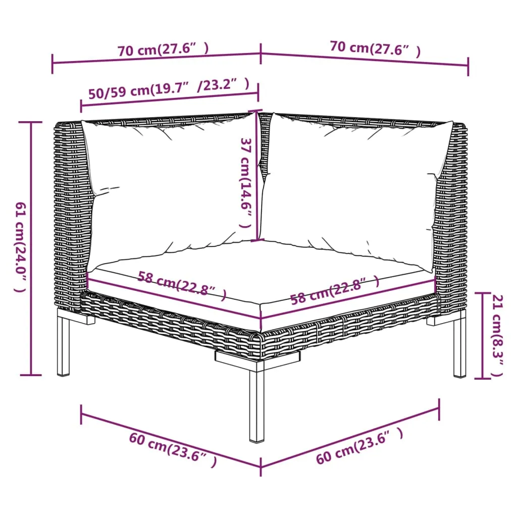 8 Piece Patio Lounge Set with Cushions Poly Rattan Dark Gray