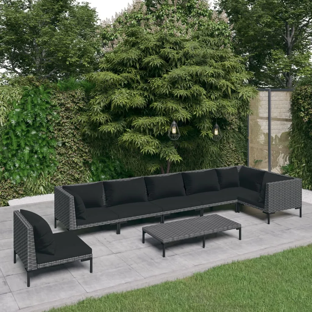 8 Piece Patio Lounge Set with Cushions Poly Rattan Dark Gray