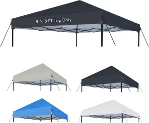 8×8 Canopy Replacement Top Only, Waterproof Pop Up Canopy Tent Cover with Windproof Ropes for Straight Leg Frame, Canopy Top Sunshade Sliver Coated for Outdoor Garden Patio Camping(Black)