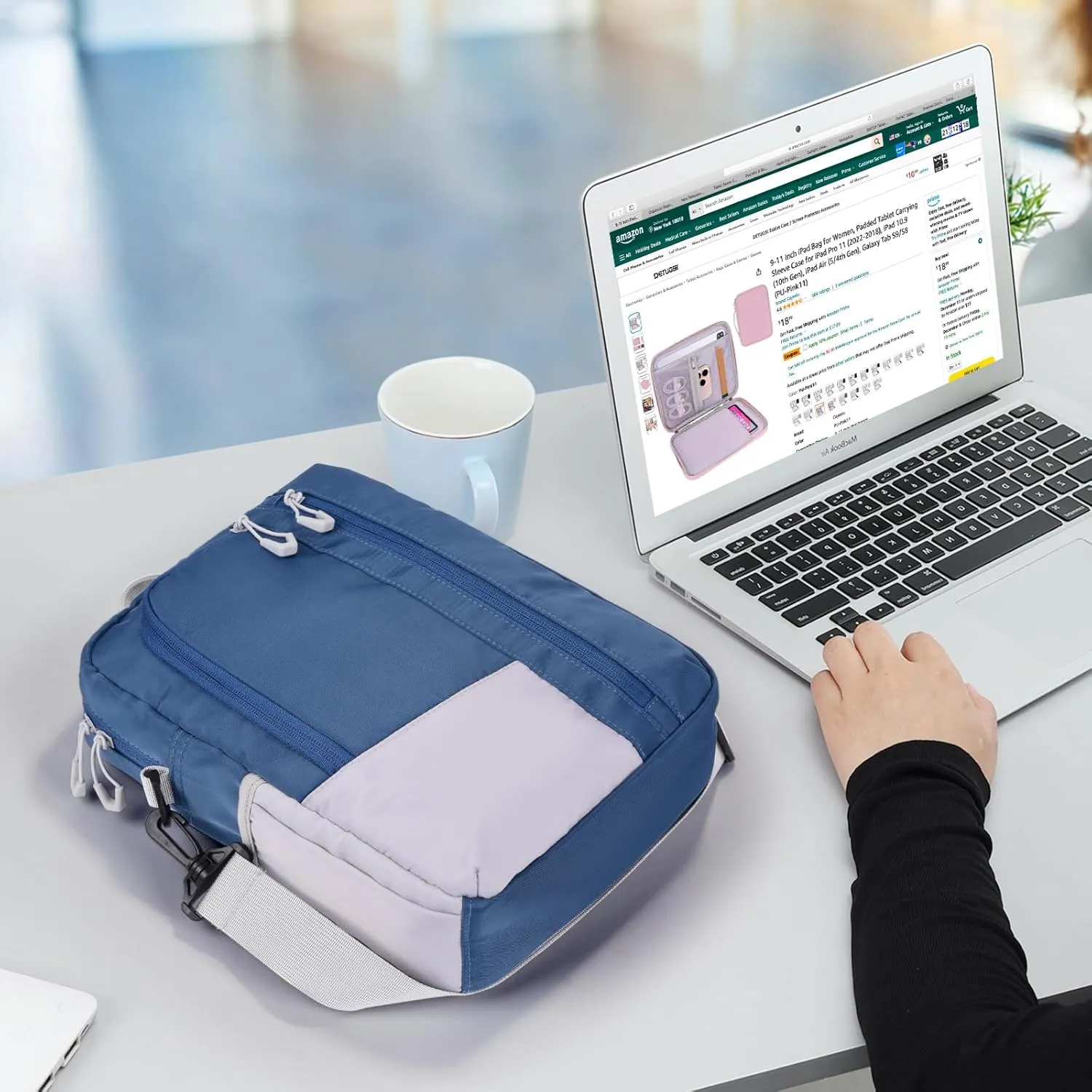 9-11 Inch Tablet Sleeve Bag, Padded Carrying Travel Case for iPad Pro 11-in, Galaxy Tab S9, with Shoulder Strap (Bluish Green)