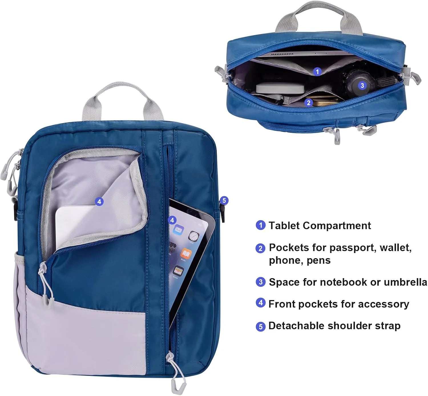 9-11 Inch Tablet Sleeve Bag, Padded Carrying Travel Case for iPad Pro 11-in, Galaxy Tab S9, with Shoulder Strap (Bluish Green)