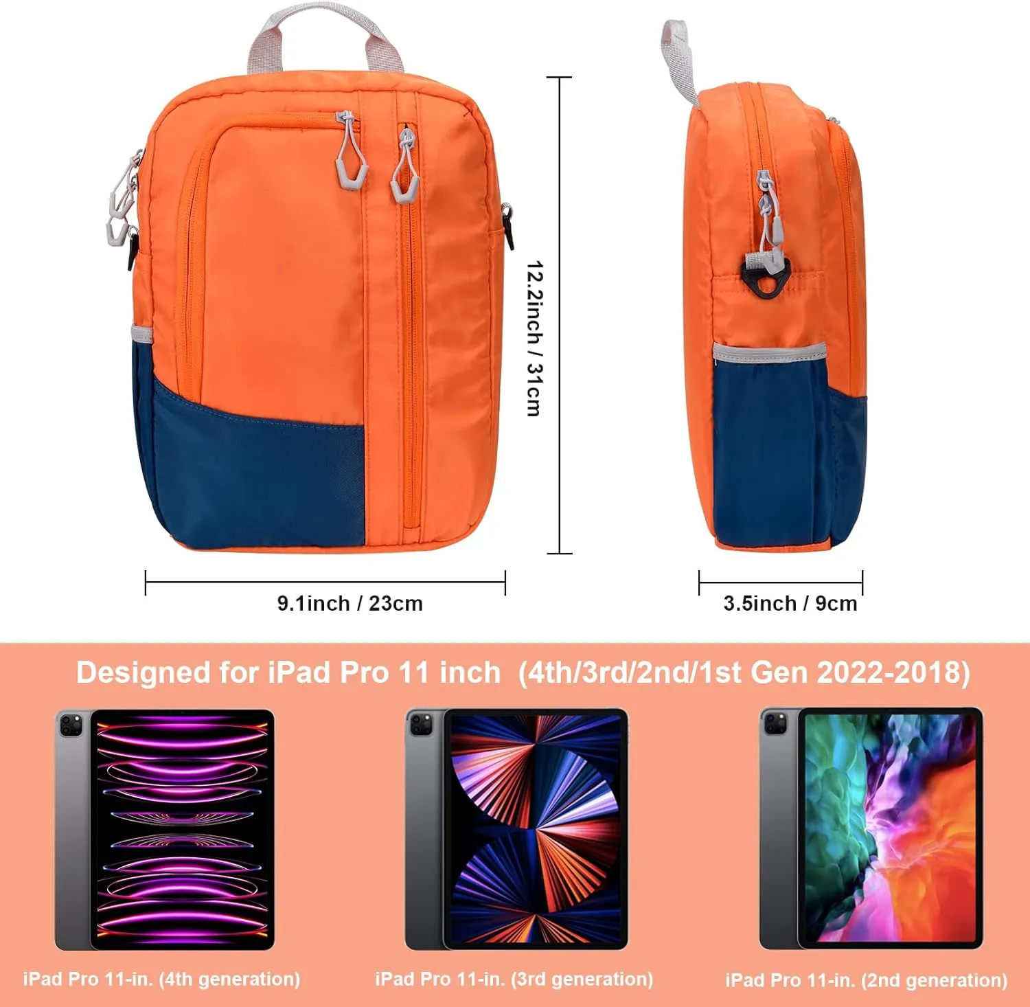 9-11 Inch Tablet Sleeve Bag, Padded Carrying Travel Case for iPad Pro 11-in, Galaxy Tab S9/S8, with Shoulder Strap (Orange)