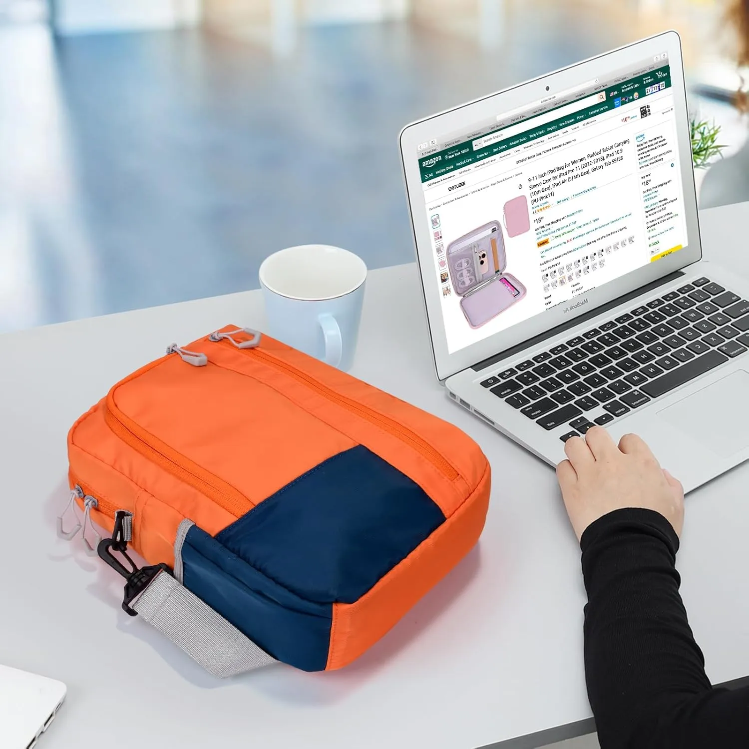 9-11 Inch Tablet Sleeve Bag, Padded Carrying Travel Case for iPad Pro 11-in, Galaxy Tab S9/S8, with Shoulder Strap (Orange)