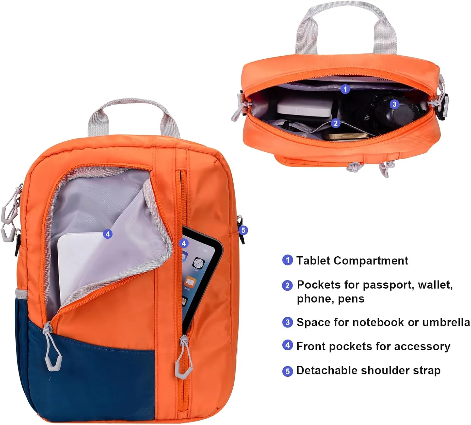 9-11 Inch Tablet Sleeve Bag, Padded Carrying Travel Case for iPad Pro 11-in, Galaxy Tab S9/S8, with Shoulder Strap (Orange)