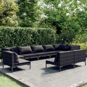 9 Piece Patio Lounge Set with Cushions Poly Rattan Dark Gray