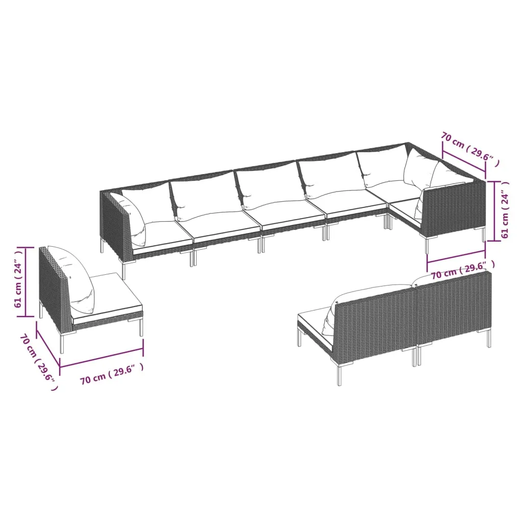 9 Piece Patio Lounge Set with Cushions Poly Rattan Dark Gray