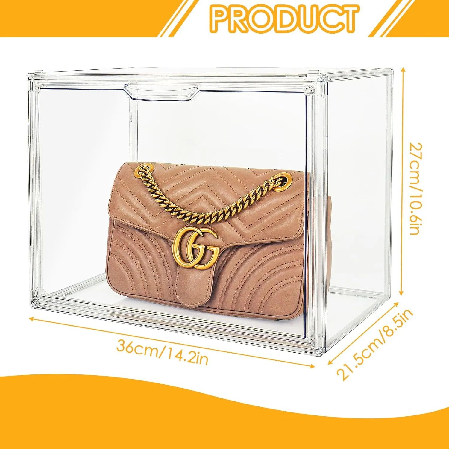 9Pack Purse Organizer for Closet Clear Acrylic Display Case Handbag Storage Organizer Box with Magnetic Door Stackable Storage Bins with Dustproof Lid for Book Toys Shoes Cosmetic Collectibles