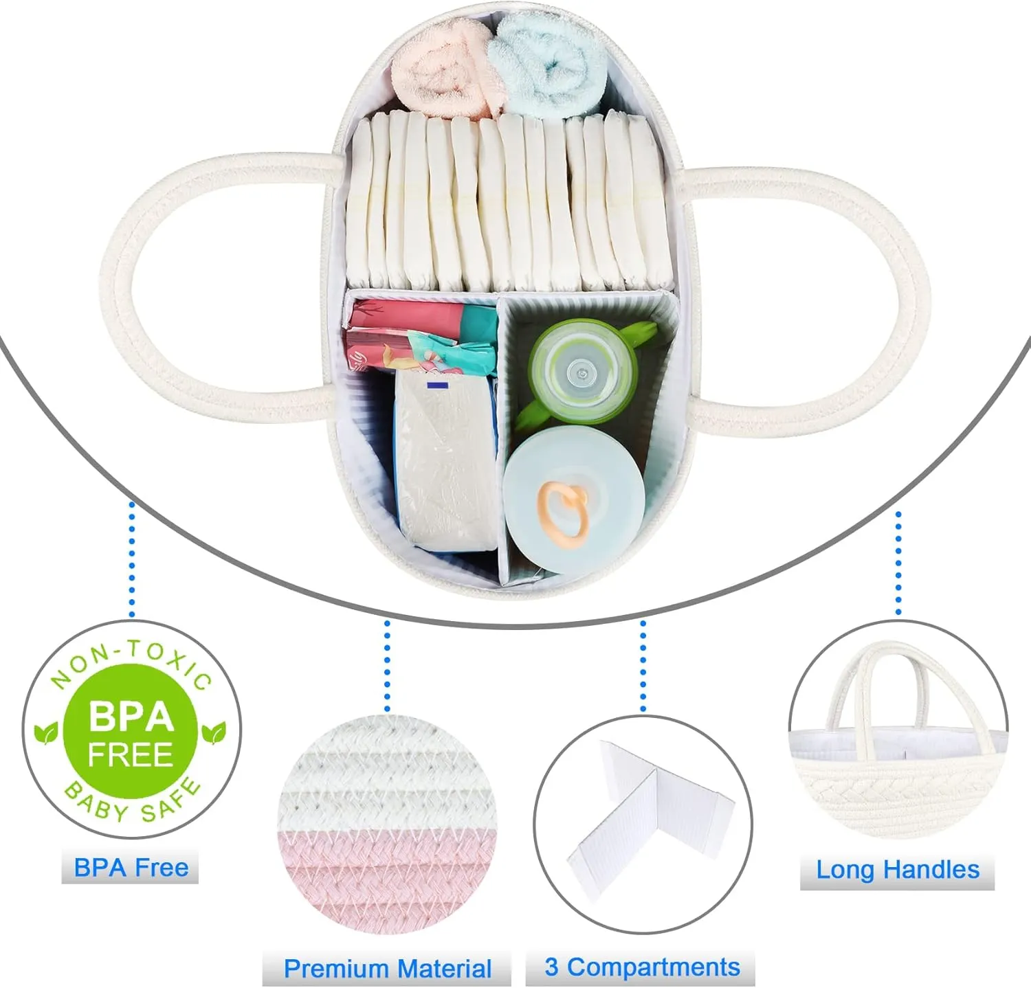 ABenkle Diaper Caddy Organizer - Cotton Rope Nursery Storage Basket for Baby Essentials, Boys & Girls Shower Gift, Changing Table Organizer, Pink