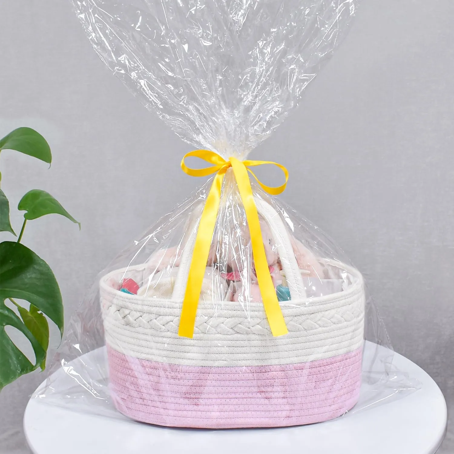 ABenkle Diaper Caddy Organizer - Cotton Rope Nursery Storage Basket for Baby Essentials, Boys & Girls Shower Gift, Changing Table Organizer, Pink