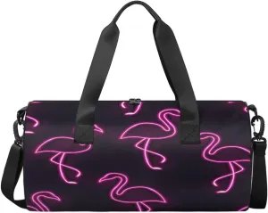Abstract Fluorescent Flamingo Sports Duffel Bag, Gym Tote Bag Waterproof Weekender Travel Bag for Overnight Travel Luggage Workout Women Men