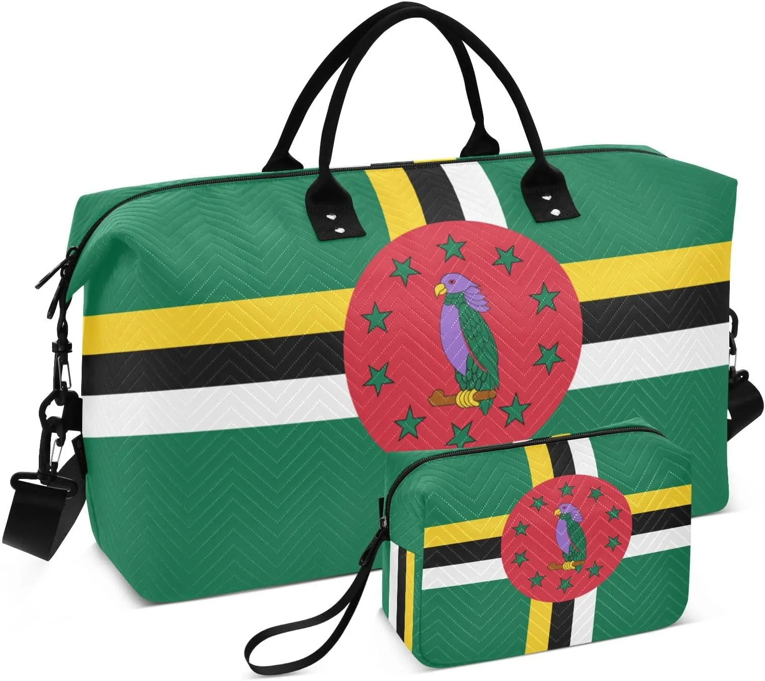 Aflyko Patriot Flag Travel Duffel Bag Dominica Flag Sport Tote Gym Bag Weekender Overnight Bag for Men Women Flight Approved Carry On Bag Fitness Dance Go-To Bag Daily Bag