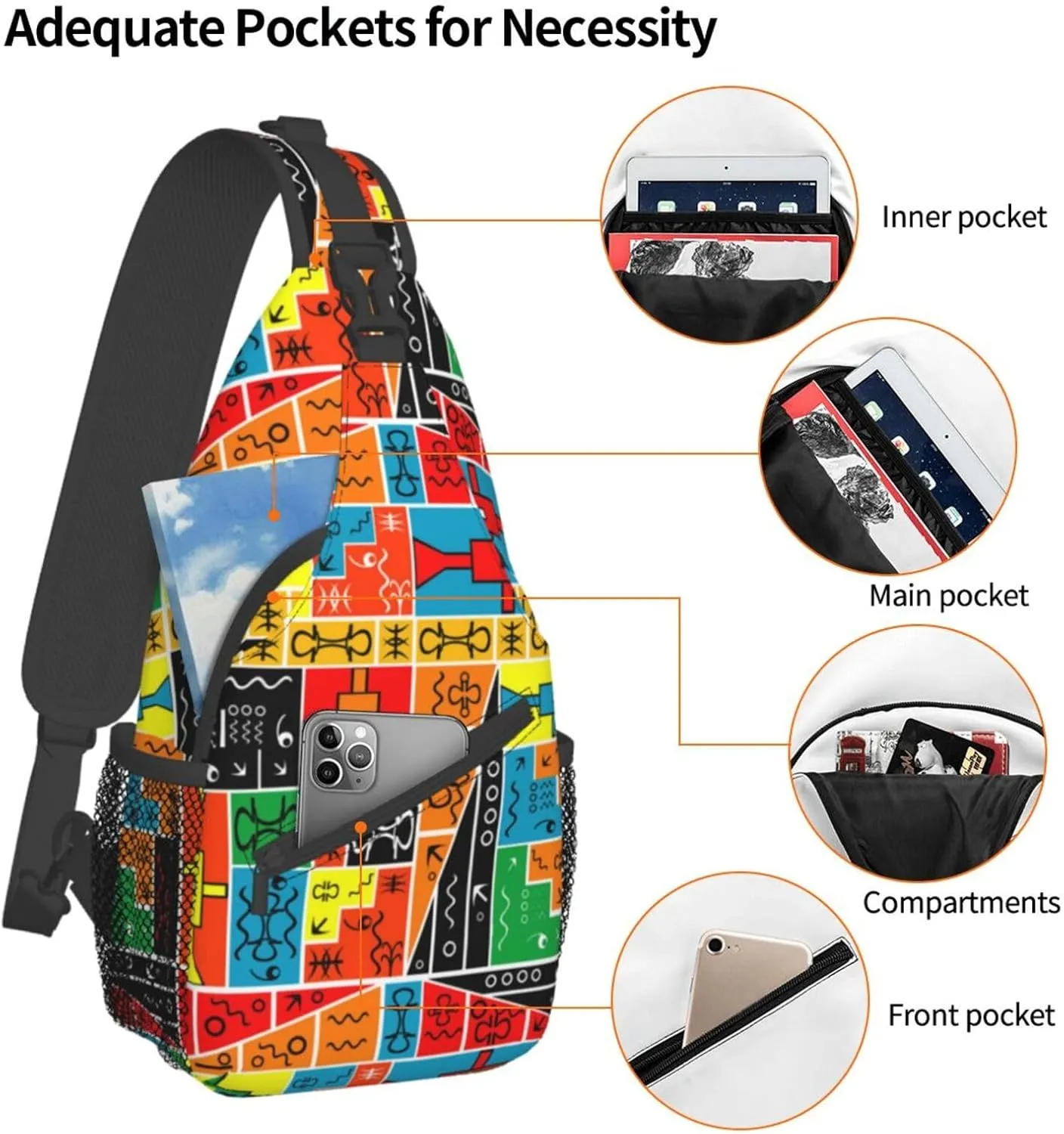 African Crossbody Bag African Art Shoulder Bag Backpack Africa Sling Bag Chest Casual Daypack for Outdoor