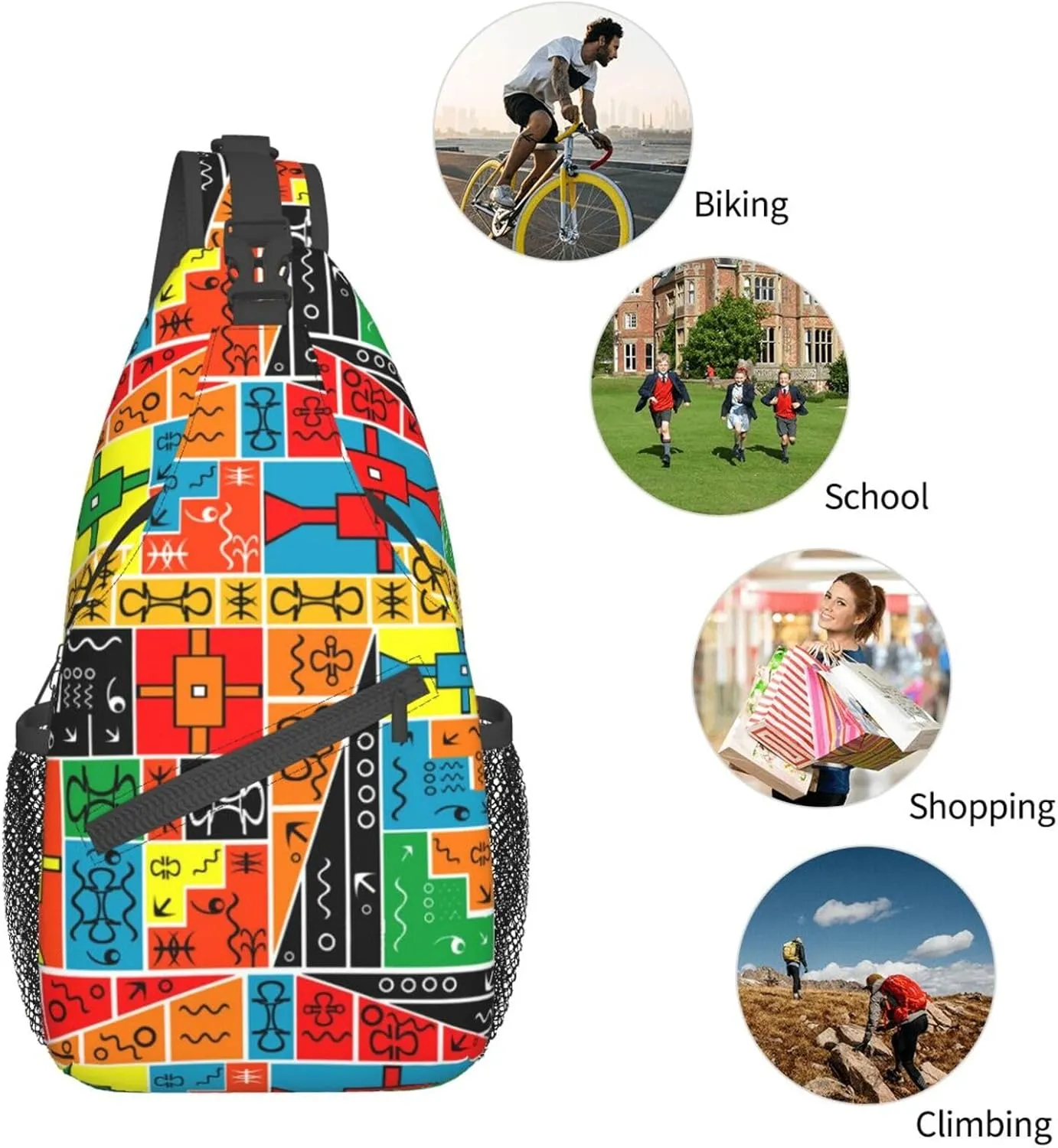 African Crossbody Bag African Art Shoulder Bag Backpack Africa Sling Bag Chest Casual Daypack for Outdoor