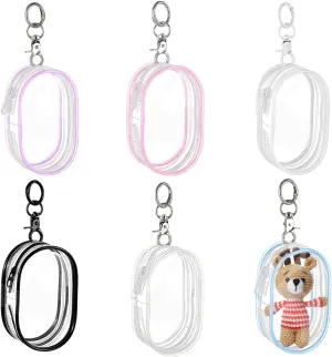 AHANDMAKER 6Pcs Clear Figure Display Bag with Keychain, Portable Small Doll Storage Bag Hanging Blind Box Organizer Mini Figures Carrying Case Bag Pouch Collectibles Case for Dolls(Oval)