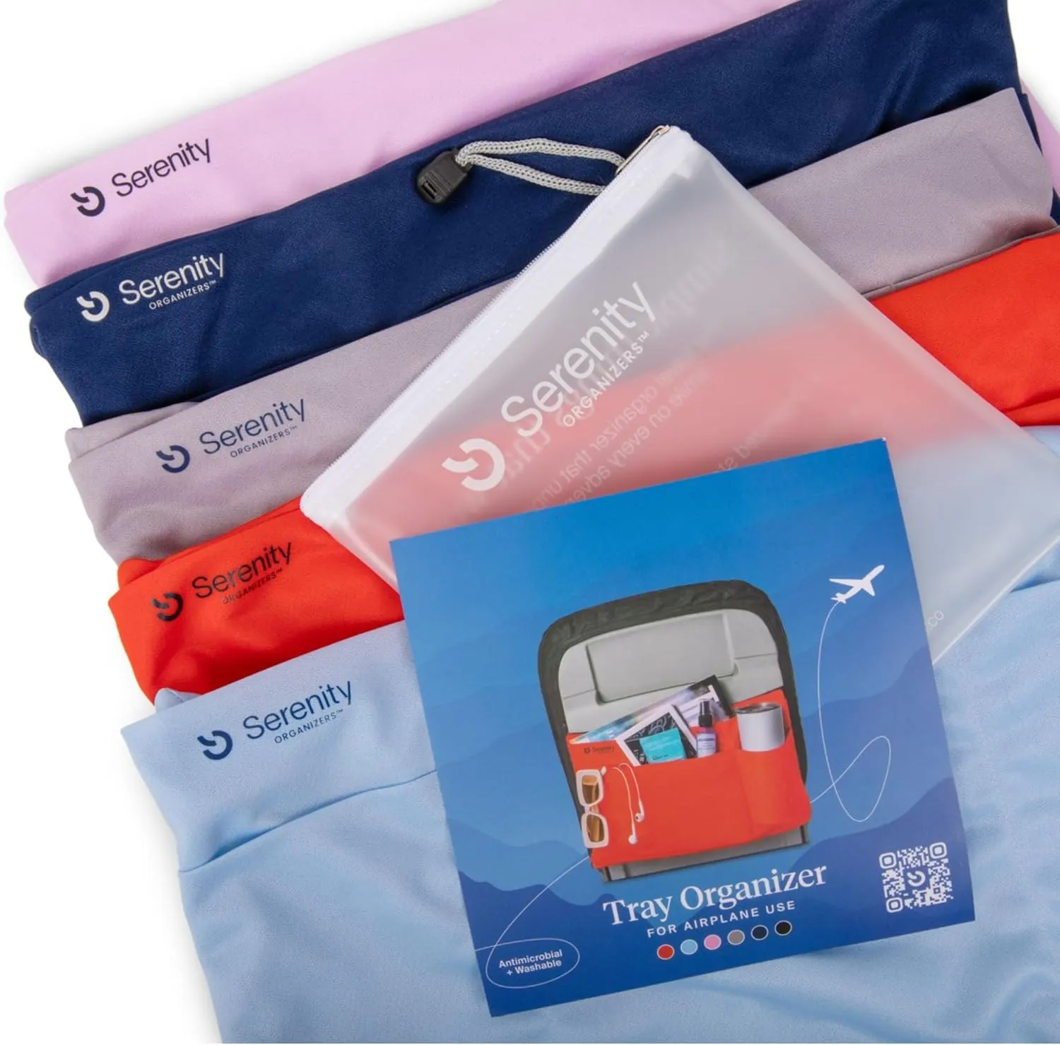Airplane Tray Organizer/Tote with 4 Storage Pockets, Back Seat Airplane Tray Cover, Converts into a Drawstring Tote, Washable, Durable & Lightweight (2.8 oz) Airplane Travel Essentials