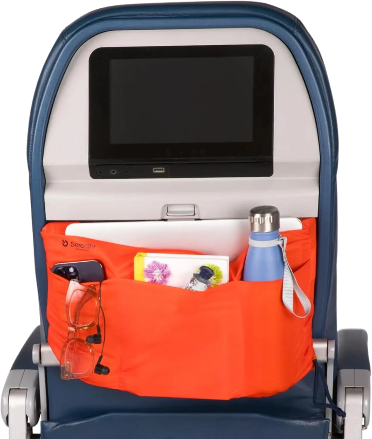 Airplane Tray Organizer/Tote with 4 Storage Pockets, Back Seat Airplane Tray Cover, Converts into a Drawstring Tote, Washable, Durable & Lightweight (2.8 oz) Airplane Travel Essentials