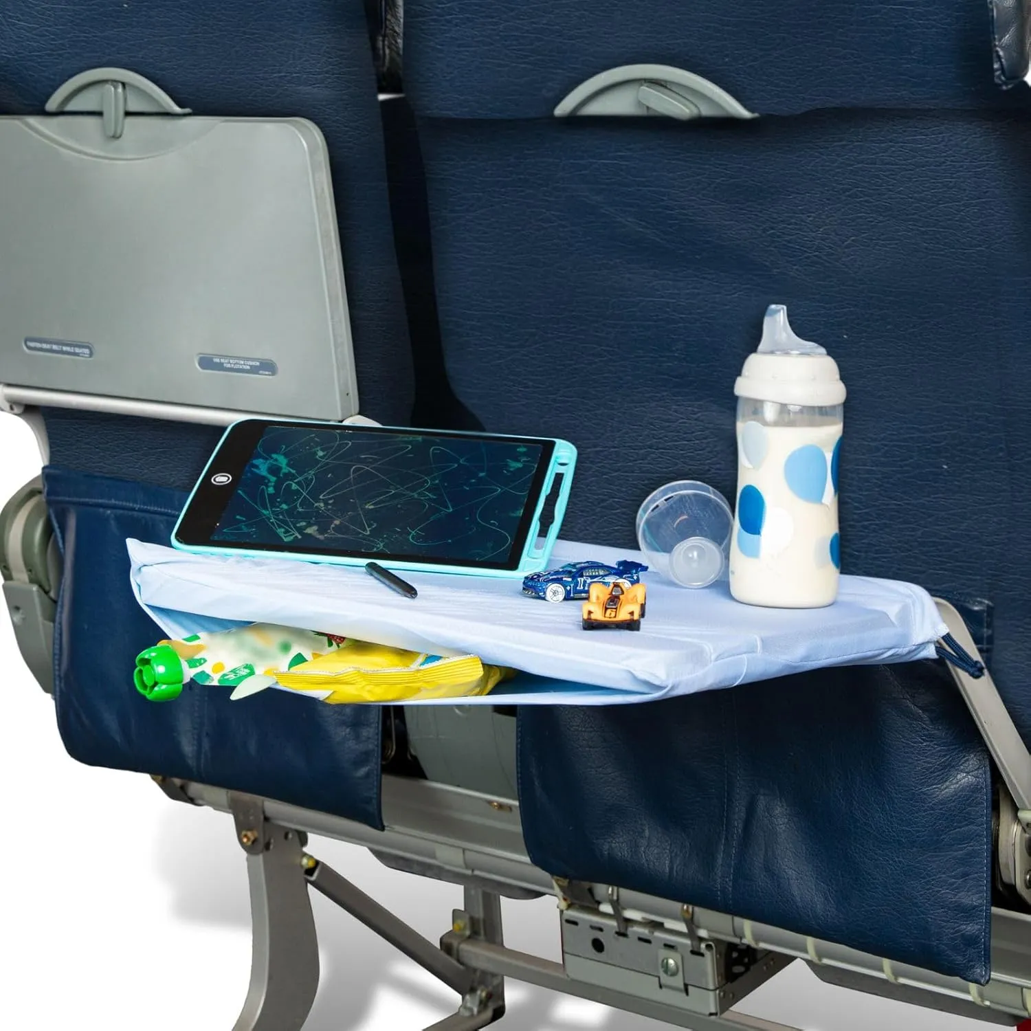 Airplane Tray Organizer/Tote with 4 Storage Pockets, Back Seat Airplane Tray Cover, Converts into a Drawstring Tote, Washable, Durable & Lightweight (2.8 oz) Airplane Travel Essentials