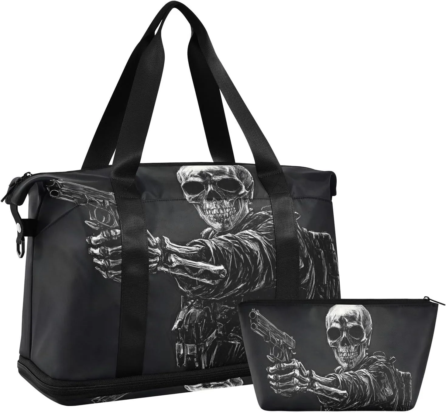 AIXIWAWA Sketch Skull Duffel Bags Set with Shoes Compartment Trolley Sleeve Removeable Strap for Workout Travel Gym