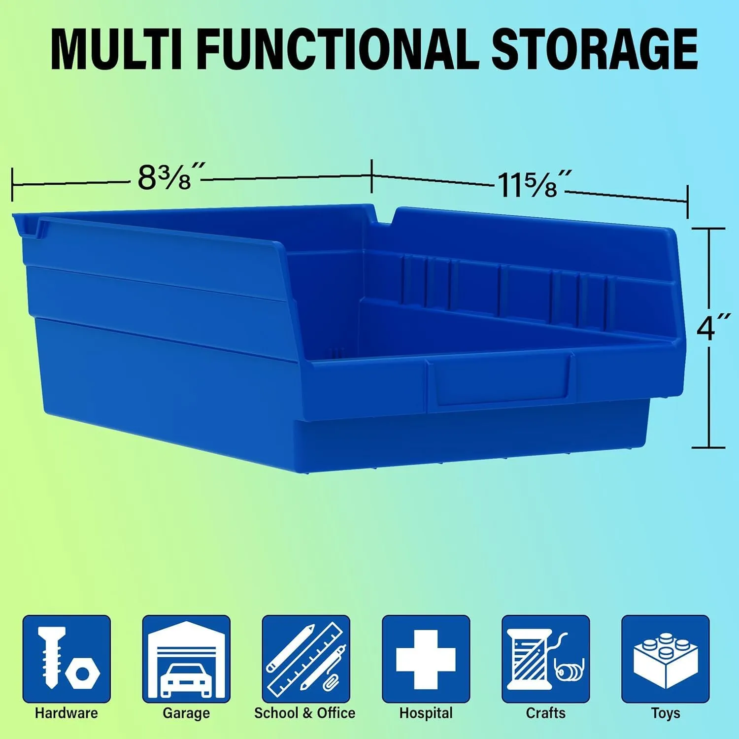 Akro-Mils 30150 Plastic Shelf Bins, Heavy Duty Storage Bins for Garage, Closet, and Drawer Organization, 12-Inch x 6-1/2-Inch x 4-Inch, Blue, 12-Pack
