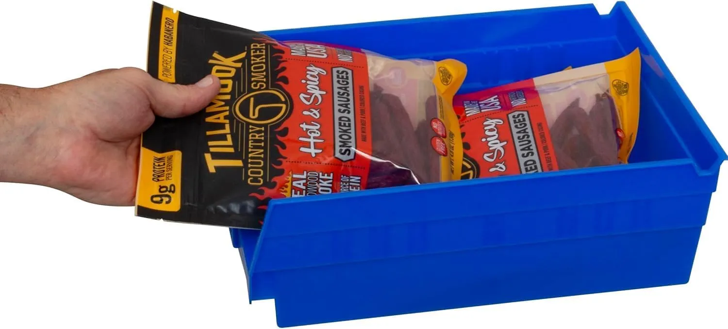 Akro-Mils 30150 Plastic Shelf Bins, Heavy Duty Storage Bins for Garage, Closet, and Drawer Organization, 12-Inch x 6-1/2-Inch x 4-Inch, Blue, 12-Pack